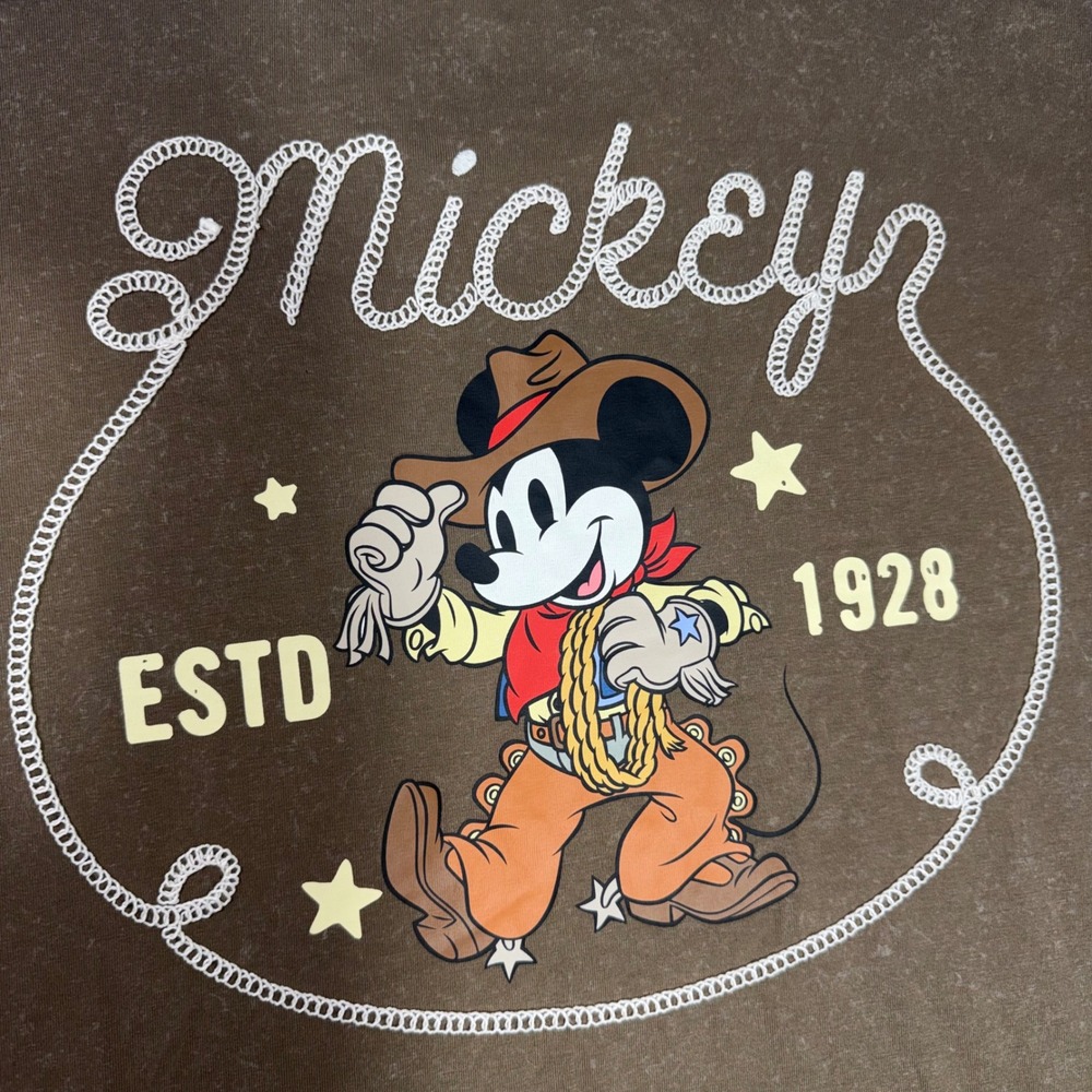 Disney Mickey Mouse Cowboy T-Shirt Women XS Brown Excellent Cotton